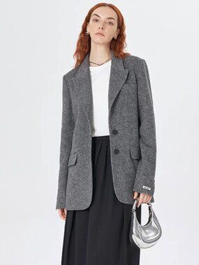 SELFWHO New High-Grade Gray Wool Suit Jacket For Women